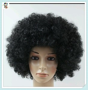 Ventilador de futebol festa barato cor preta grande encaracolada peruca <span class=keywords><strong>afro</strong></span> HPC-0033