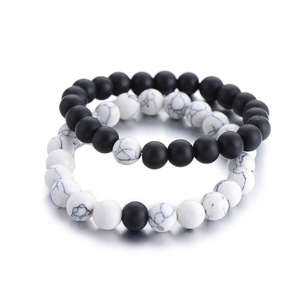 2Pcs/Set Couples Distance <strong>Bracelet</strong> Classic Natural Stone White and Black <strong>Yin</strong> <strong>Yang</strong> Beaded <strong>Bracelets</strong> for Men Women Best Friend Hot - Product Image 1