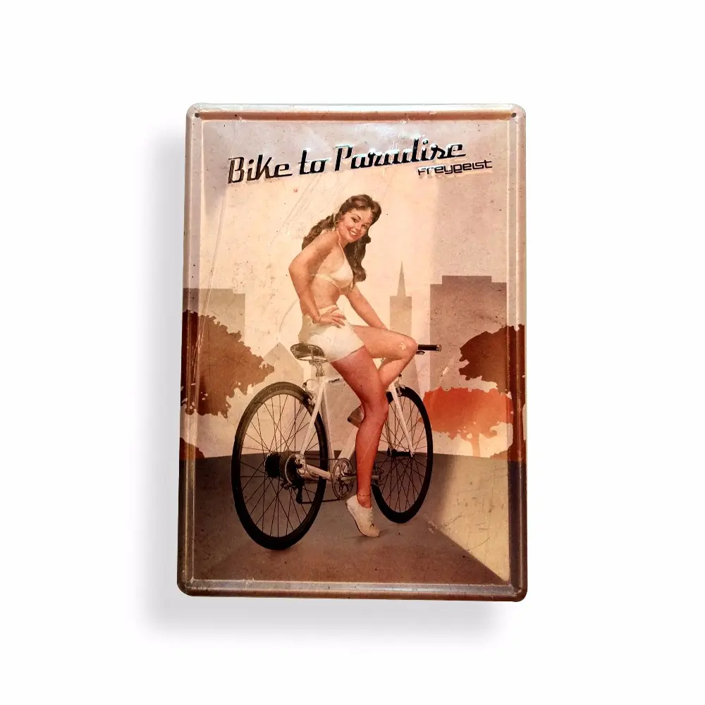 저렴한 맞춤형 로고 자전거 금속 공예 광고 벽 장식 포스터 주석 사인 플레이트