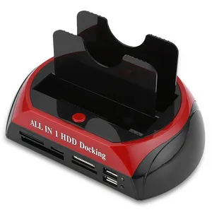 Hard Drive Docking Station Usb 2.0 untuk 2.5 3.5 Cm SATA IDE Dual Slot Eksternal HDD SSD Kandang dengan Kartu pembaca USB HUB