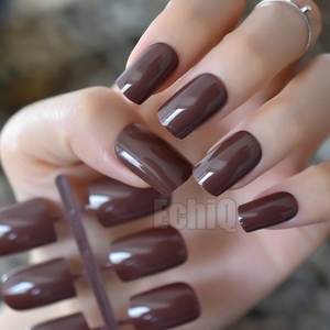 <span class=keywords><strong>Uñas</strong></span> postizas de <span class=keywords><strong>Chocolate</strong></span>, brillantes, cuadradas, largas, de Gel sólido marrón, con adhesivo de pegamento - Product Image 4