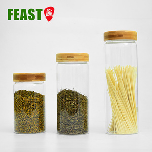 Juego de <span class=keywords><strong>botes</strong></span> de cocina apilables, 4 frascos de vidrio transparente, tapa de bambú hermética para el hogar - Product Image 6