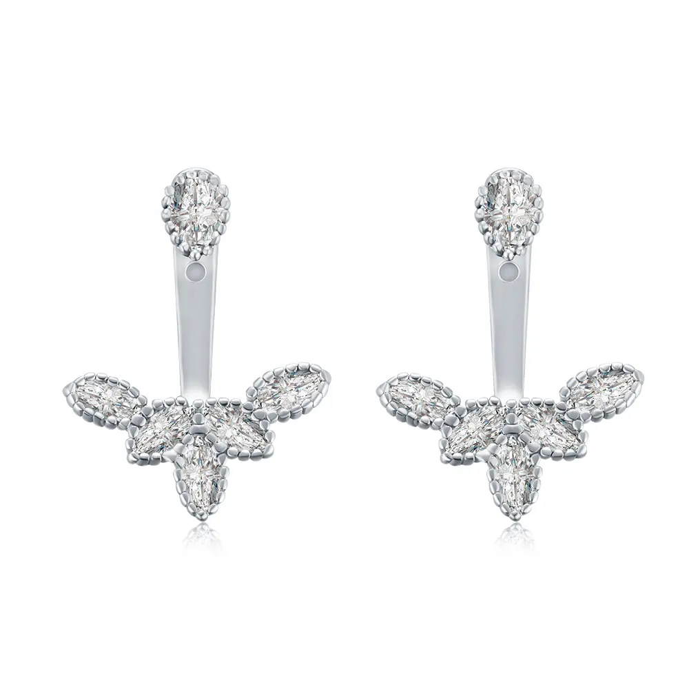 Marquise Diamond Zircon Front Back Double Sided Stud sterling silver chic jackets earrings