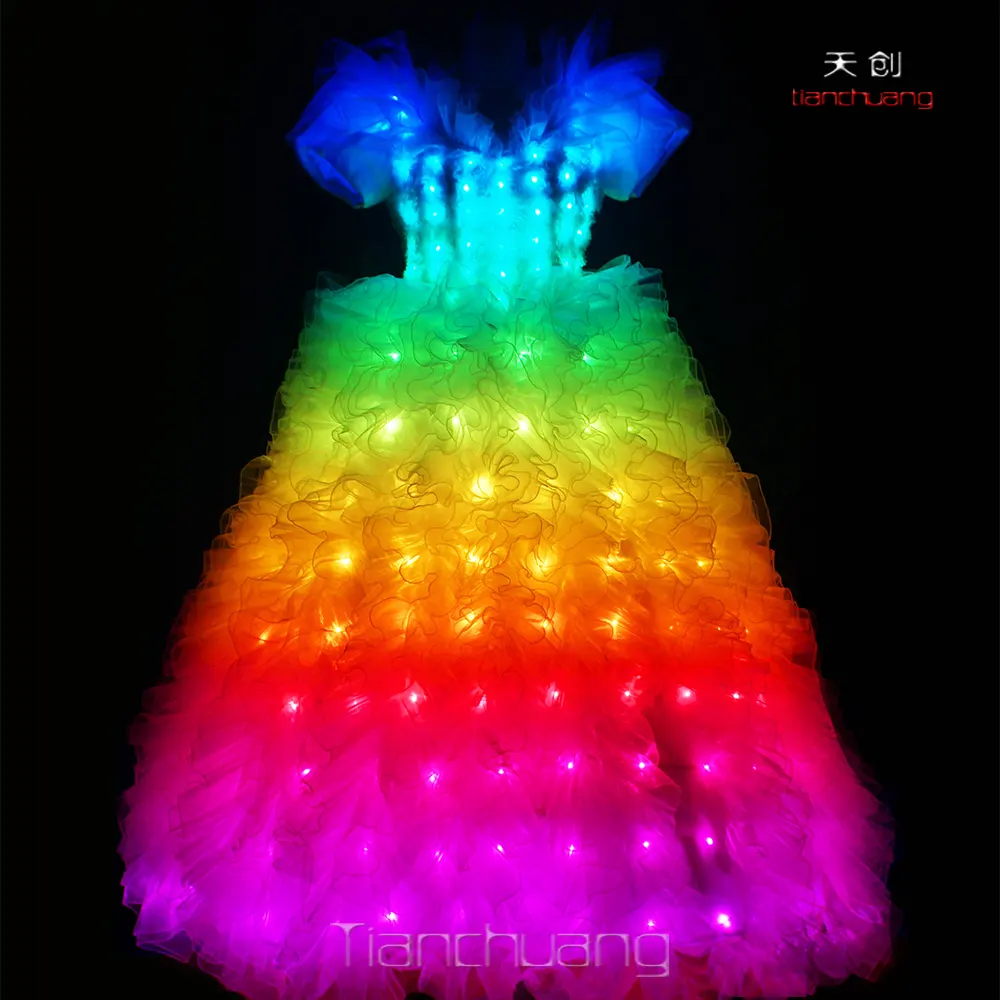 RF remote LED Unico ragazze abiti per la cerimonia nuziale, Colorful Vestito fase