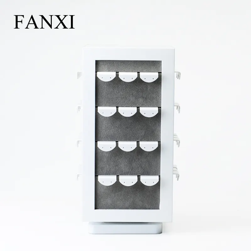 FANXIตู้สต็อกสินค้าร้านค้าเครื่องประดับผู้ถือสตั๊ดหูด้วยผ้าอะคริลิคกำมะหยี่ไม้เคลือบต่างหูยืนแสดง
