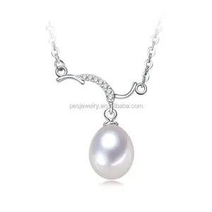 PES-joyería de moda Collar de perla de imitación en forma de pera, Lariat trenzado