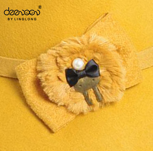 노란 Cloche 모자 겨울 울 펠트 모자 장식 어린 소녀 모직 Cloche 소녀 파티 드레스 - Product Image 5