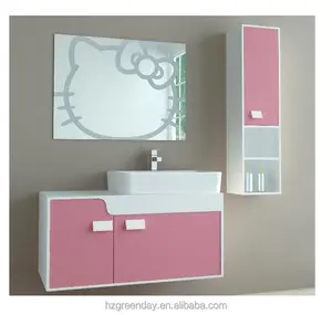 cartoon design led mirror bathroom cabinet hello kitty pink cute kids bathroom cabinet vanity