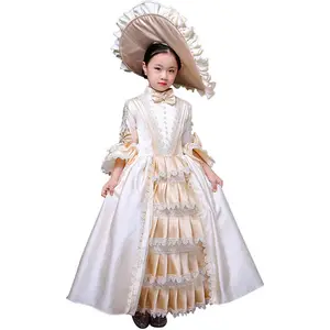 Ecoparty 아이 아이 소녀 샴페인 활 댄스 18 세기 여왕 빅토리아 앙투아네트 드레스 모자