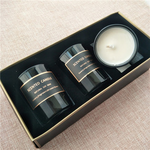 Soy wax essential oil massage candle set in round black glass with gift box