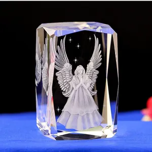 Grabado Láser 3D Cristal de Ángel de la guarda de cristal para Decoración