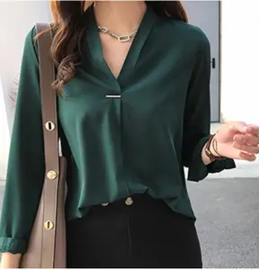 women chiffon blouse shirt long sleeve shirts fashion womens tops and blouses M- 4XL plus size women tops