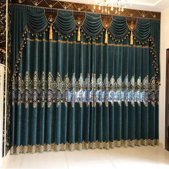 luxury European embroidery valance velvet fabric blackout curtain