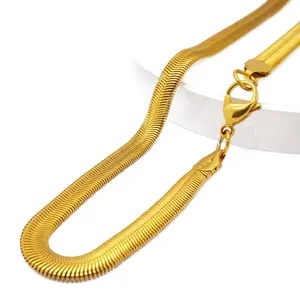 Olivia Alibaba Stainless Steel Heavy Flat Soft Snake Bone Chain Jewelry New Gold Neck Mesh Chain Designs