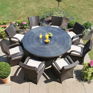 Mobili Da Giardino In Rattan Da Pranzo Rotondo Tavolo E 8 Sedie in alluminio Heavy-duty Tavolo Da Pranzo e Sedie