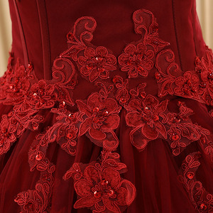 Verdadero RSM66168 encaje de tul encaje hasta los vestidos de novia sin tirantes nupciales vestido de bola de Borgoña - Product Image 4