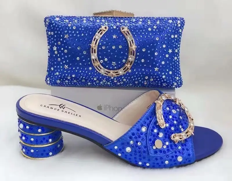 New Italian Ladies Shoes And Bags To Match Set Decorated With Rhinestones Royal Blue Shoes And Bag For Nigeria Party