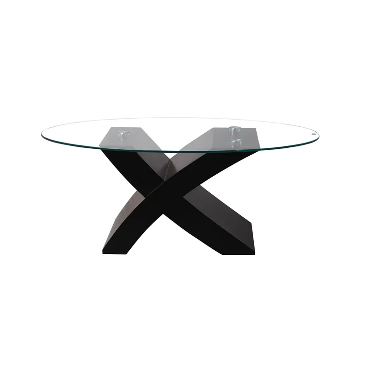 Table basse ovale Mid-ear, en verre, style moderne, haut en forme de X, offre spéciale