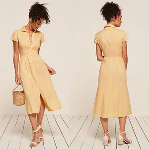 Quần Áo Linen Cho Phụ Nữ Nút Phía Trước Với Thiết Kế Mới Maxi Dresses