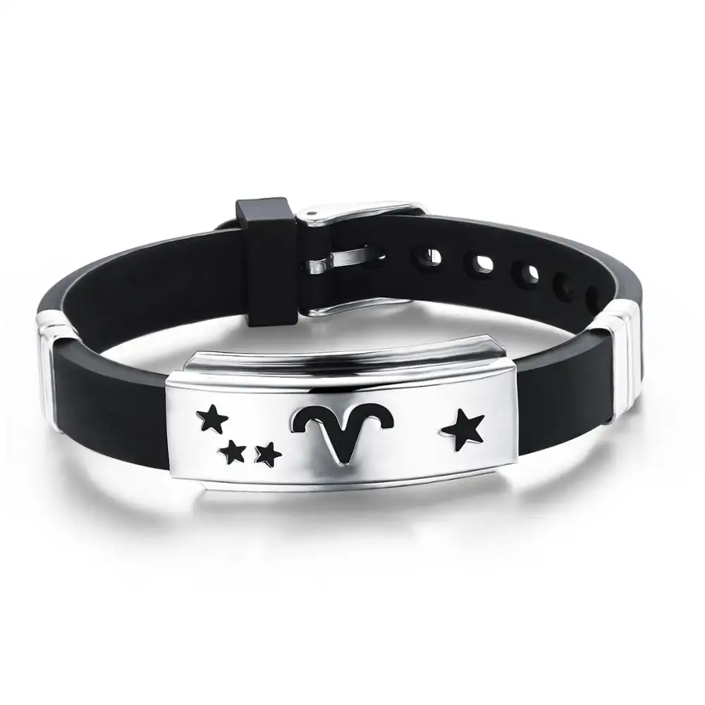 Unisex 12 Rubber Dierenriem Armband Custom Handgemaakte Twaalf Sterrenbeelden Armband Met Roestvrijstalen Gesp