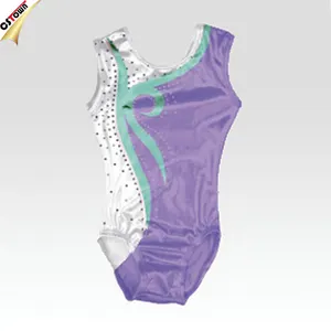 Factory OEM Shining Rhinestone Detailed Performance Leotards For Gymnastics