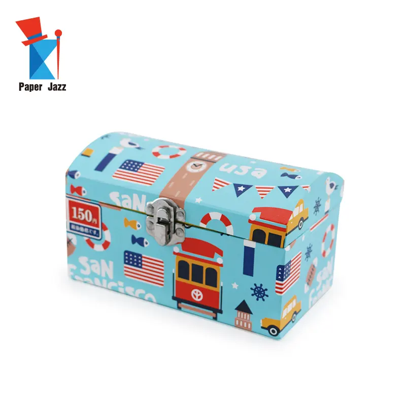 Dekoratif fantezi karton kemerli kapak kağit kutu küçük özel hediye kutuları çocuklar depolama metal kilit ile