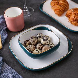 Juego de vajilla de boda de lujo americano, juego de porcelana esmaltada, Rosa mate y verde, conjunto de cena de cerámica - Product Image 4