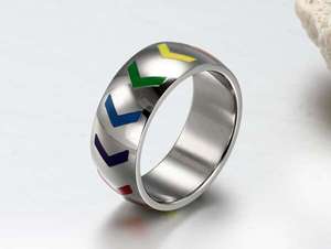 Colorful Silver Lgbt Promise Rings, Silver Gay Mens Promise Rings - Product Image 4