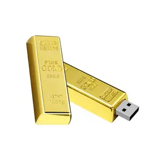 الذهب السبائك نموذج USB 2.0 محرك فلاش usb الذهبي شريط حملة القلم 4 جيجابايت 8 جيجابايت 16 جيجابايت 32 جيجابايت 64 جيجابايت المعادن ذاكرة فلاش عصا الهدايا