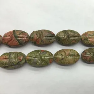 Batu Permata Alami Unakite Jasper Ukiran Scarab Beetles Manik-manik Hewan