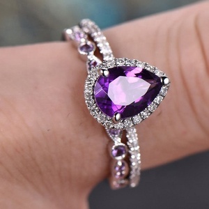 Boho femminile viola anello goccia d'acqua moda 925 argento amore anello di fidanzamento <span class=keywords><strong>Vintage</strong></span> CZ fedi nuziali da donna - Product Image 1