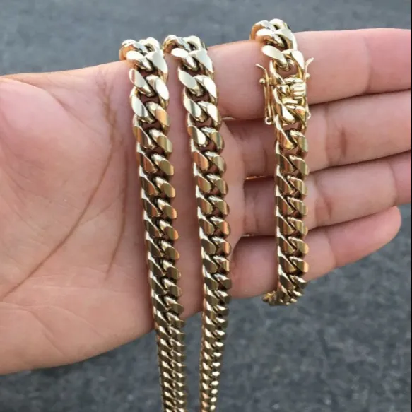 Stock Sale 8mm PVD Plating Stainless Steel 18K Gold Plated Chain Necklace
