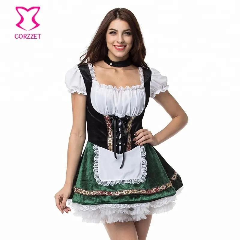 Corzzet vestido de festa, traje de garotas para adultos, feminino, tradicional, fantasia de manga curta