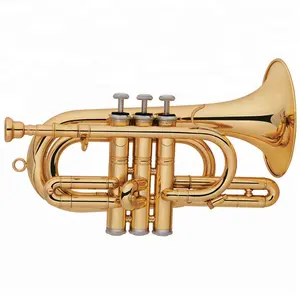 Venta al por mayor de fábrica, instrumentos de latón, laca dorada, <span class=keywords><strong>llave</strong></span> D, <span class=keywords><strong>corneta</strong></span> <span class=keywords><strong>con</strong></span> estuche - Product Image 1