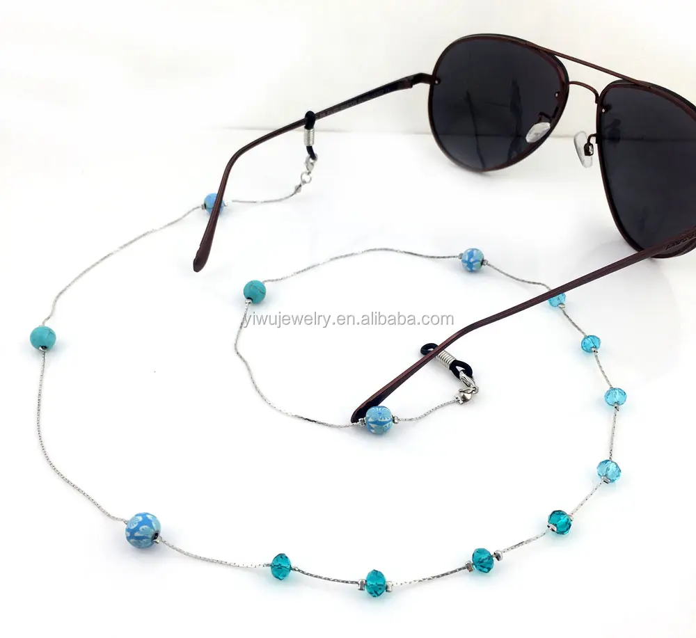 GL223 cool blue crystal flower beads glassed chains strap kids eyeglasses accessories