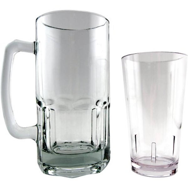 Dimensions 6''W (with handle) x 7 7/8H x 4D 34oz glass beer mug