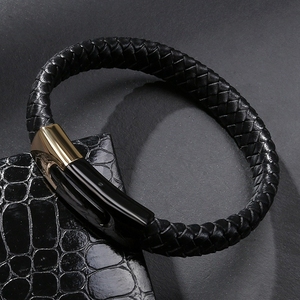 Bracelet tissé en cuir de bouton d'aimant de canard mandarin d'or noir de placage de PVD d'acier inoxydable de mode pour l'<span class=keywords><strong>homme</strong></span> - Product Image 6