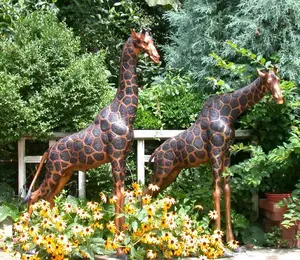 Outdoor Brass Animal Statue Life Size Bronze Giraffe Sculpture For Garden Decoration
