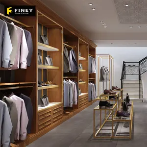 Estante de exhibición personalizado para tienda de ropa para hombre, mueble de tienda de ropa de alta gama