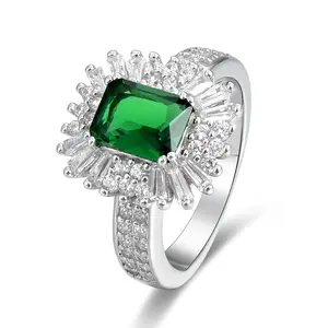 Poliva unique designer chunky unusual green gemstone emerald diamond women 925 sterling silver ring jewellery