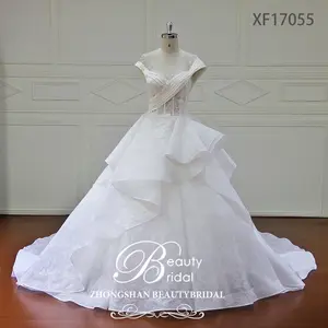 Fashion Sexy See Through Bodice Ball Gown Ruffle Wedding Dress Visible Bones Bridal Gown With Flower Beadings