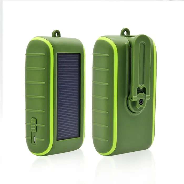 Hand Crank 8000mah Battery Charger Solar Portable Power Bank with Dual USB and LED Light