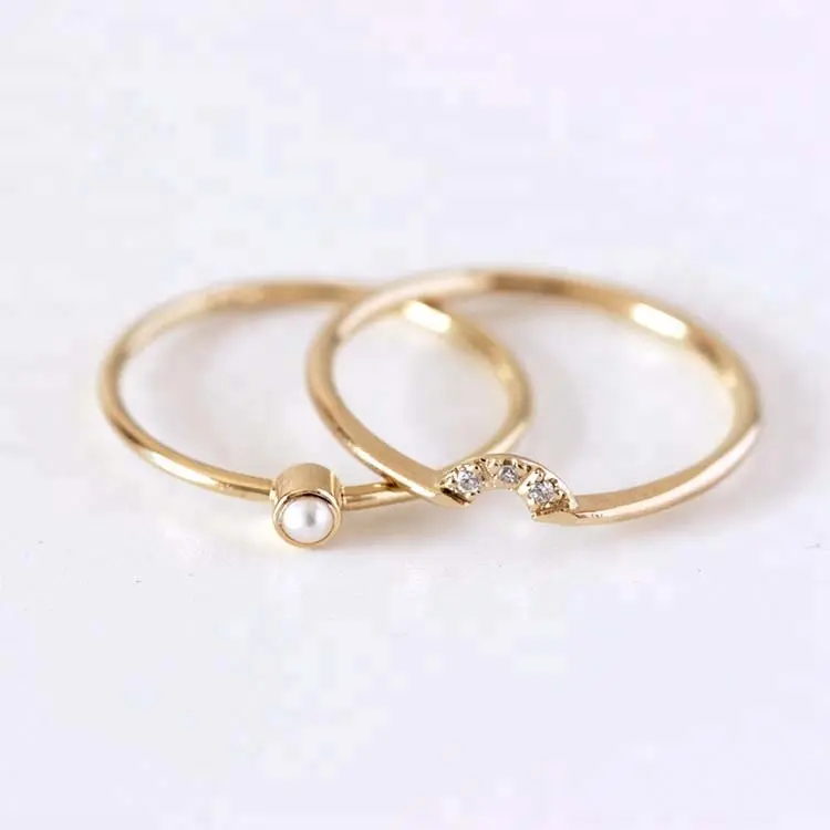 ชุดแหวนแต่งงานสวยงามแหวนทองคำ18K ประดับเพชรและน้ำจืดแหวนสวมนิ้ว