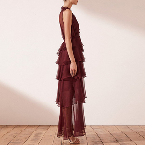 <span class=keywords><strong>Abito</strong></span> da sera <span class=keywords><strong>lungo</strong></span> Maxi con scollo a v senza maniche in Chiffon increspato <span class=keywords><strong>bordeaux</strong></span> elegante da <span class=keywords><strong>donna</strong></span> - Product Image 4