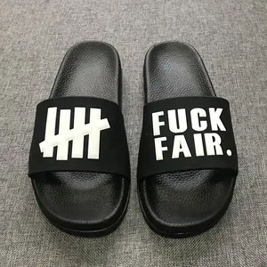 China New Design OEM Custom Logo Embossed Printing Waterproof Rubber Slide Men Slippers Ladies PU Sandals For Women