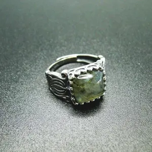 Hot Selling 925 Sterling Silver Jewelry White Gold Plated Authentic Gemstone Natural Labradorite Engagement Ring