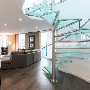 <strong>Custom</strong> Made Stainless Steel Glass Spiral Stairs for Small Spaces - Product Image 3