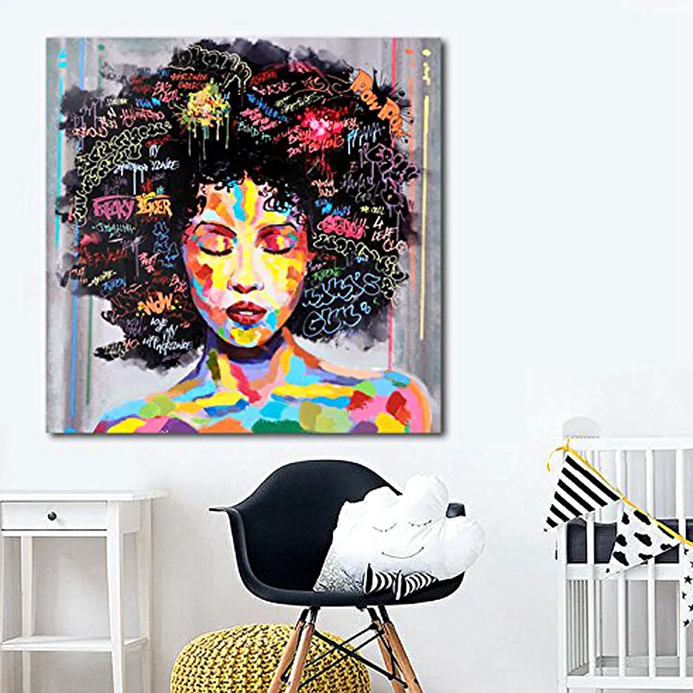 New Graffiti Street Wall Art Modern African Women Portrait Canvas Abstract Oil Painting On Prints For Living Room