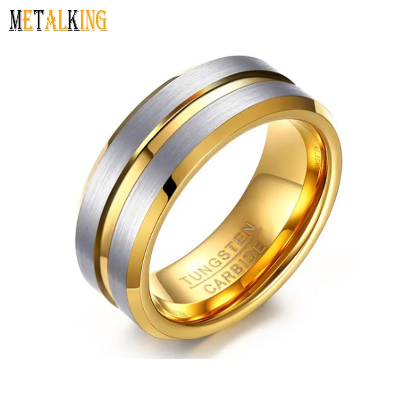 8mm zweifarbige Wolfram Eheringe Gold Silber gebürstet Versprechen Ringe für Sie und Ihn
