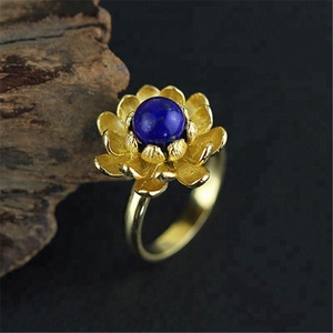 Anello Lotus Fun Nuovo Modello <span class=keywords><strong>Fiore</strong></span> <span class=keywords><strong>di</strong></span> <span class=keywords><strong>Loto</strong></span> Argentato Placcato Oro - Product Image 1
